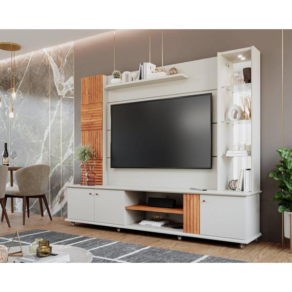 Imagem de Estante Home para TV até 60 Polegadas com LED 3 Portas Bahamas Off White/Cinamomo