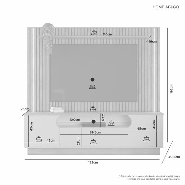 Imagem de Estante Home para TV até 65" Afago JCM Nature c/ Off/White