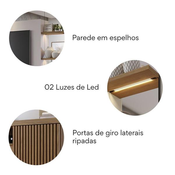 Imagem de Estante Home para TV até 70 Polegadas Espelhado 3 Portas 2 Prateleiras 2 Nichos com LED Niteroi Coli