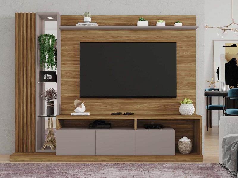 Imagem de Estante Home Para TV até 75'' 3 Portas 1 Gaveta Splendido Lâmina Mel Cacao - Caemmun