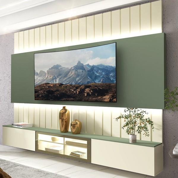 Imagem de Estante Home para Tv até 85 Polegadas com Led 230cm Soberano Reflecta Off White/Verde