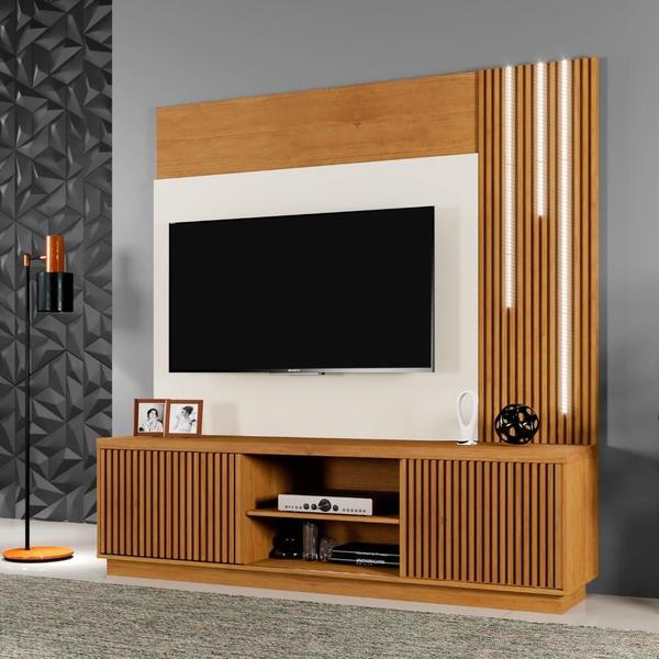 Imagem de Estante Home para TV Logan com LED e Ripado MDF e MDP Naturalle e Off White