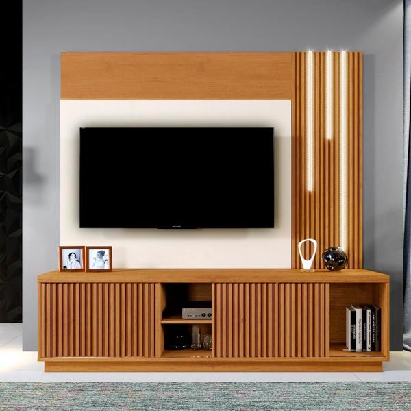 Imagem de Estante Home para TV Logan com LED e Ripado MDF e MDP Naturalle e Off White