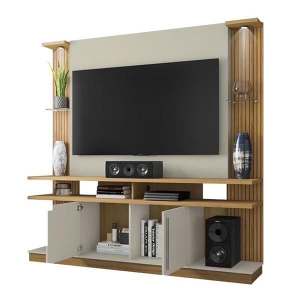 Imagem de Estante Home para TV York com LED 2 Portas Cinamomo/Off White/Ripado - Bechara