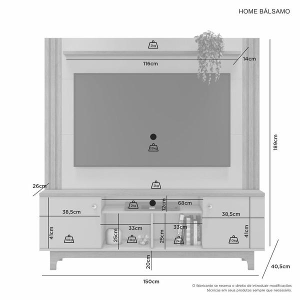 Imagem de Estante Home para TVs de ate 65 Polegadas Balsamo Candian - JCM Movelaria