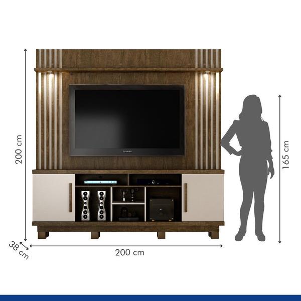 Imagem de Estante Home Plenus para TV até 60 Polegadas com LED 2 Portas Ipê com Off White ValdeMóveis