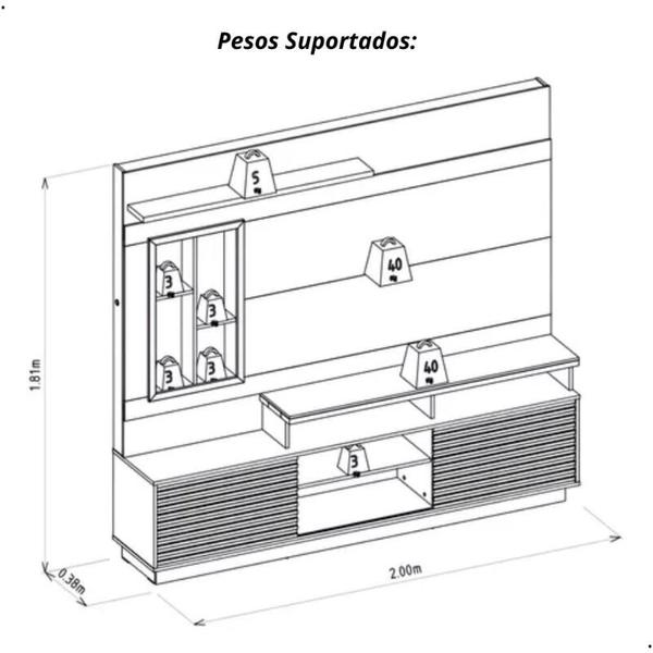 Imagem de Estante Home Rack Para Tv Até 60 Polegadas Ripado Com Led