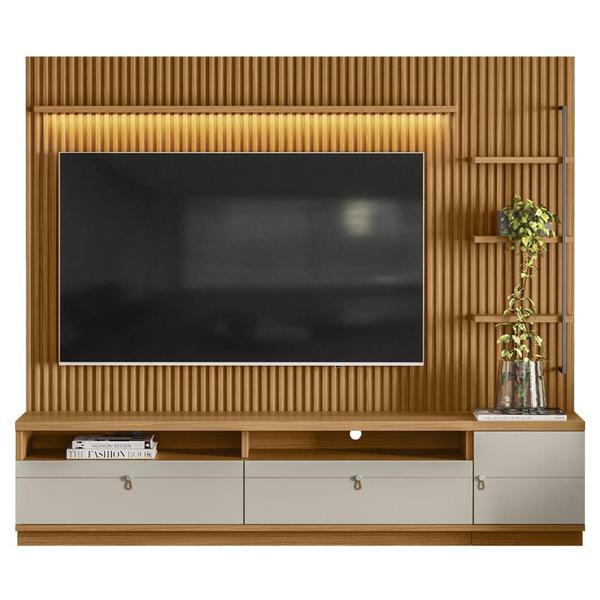 Imagem de Estante Home Ripada 224cm Aloha para TV até 75 Nature/Off White G77 - Gran Belo