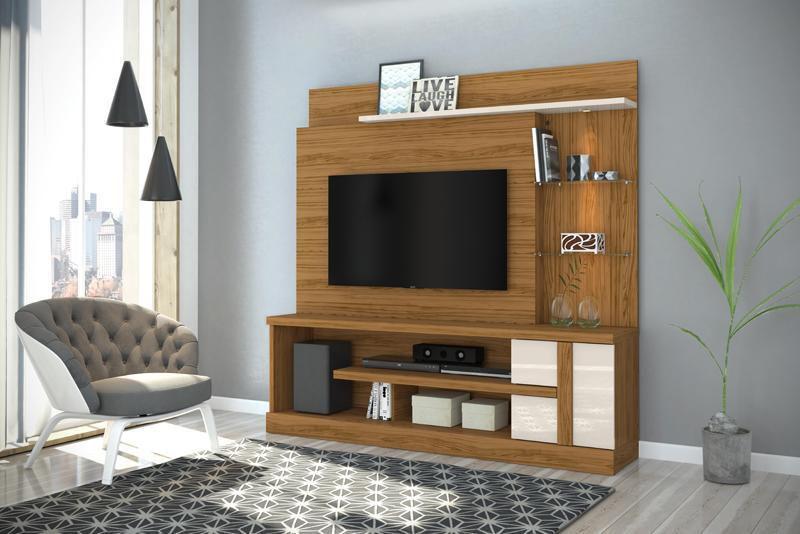 Imagem de Estante Home Theater Alan Para Tv 55 Polegadas Naturale / Off White - Madetec