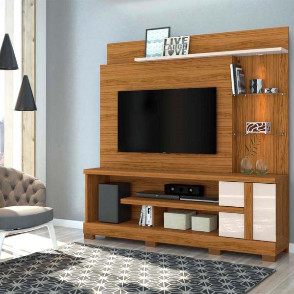 Imagem de Estante Home Theater Alan Para TV até 55 Com Pés 1 Porta Cor Naturale Off White - Madetec Móveis