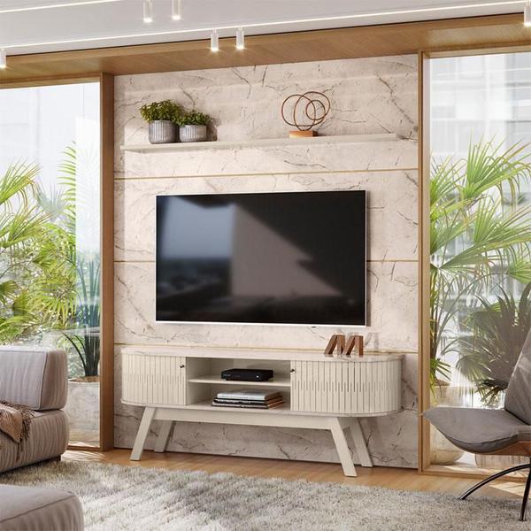 Imagem de Estante Home Theater com Bancada Laguna com Aparador Estoril Calacata Off White  Madetec