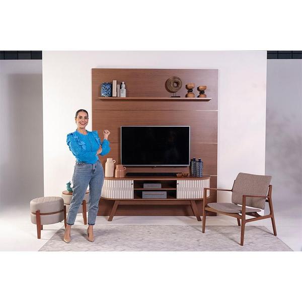 Imagem de Estante Home Theater com Bancada Laguna com Aparador Estoril e Mesa de Centro Indianápolis Naturale Off White  Madetec