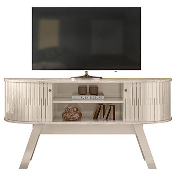 Imagem de Estante Home Theater com Bancada Silverstone e Aparador Estoril Calacata Off White  Madetec