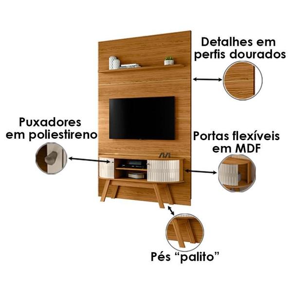 Imagem de Estante Home Theater com Bancada Silverstone e Aparador Estoril com Mesa de Centro Indianápolis Naturale Off White  Madetec