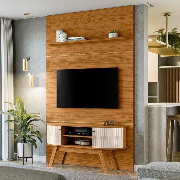 Imagem de Estante Home Theater com Bancada Silverstone e Aparador Estoril com Mesa de Centro Indianápolis Naturale Off White  Madetec