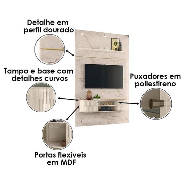 Imagem de Estante Home Theater com Bancada Suspensa Monte Carlo com Mesa de Centro Indianápolis Calacata Off White  Madetec