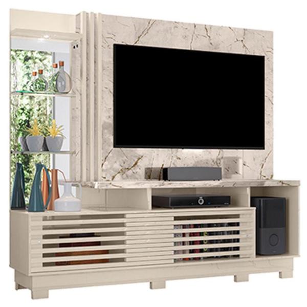 Imagem de Estante Home Theater com Pés e Aparador com Mesa de Centro Frizz Plus Calacata Off White  Madetec