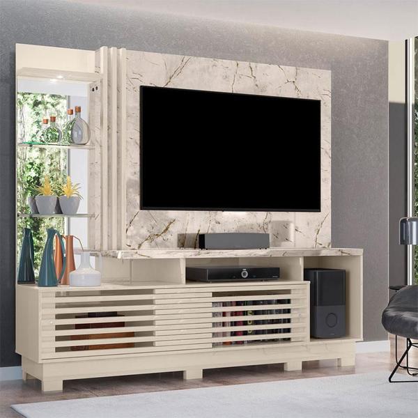 Imagem de Estante Home Theater com Pés e Mesa de Centro Frizz Plus Calacata Off White  Madetec