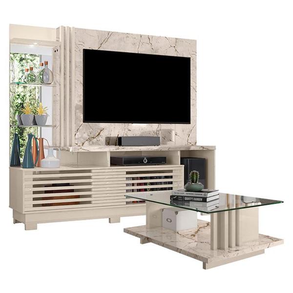 Imagem de Estante Home Theater com Pés e Mesa de Centro Frizz Plus Calacata Off White  Madetec