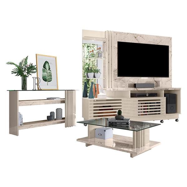 Imagem de Estante Home Theater com Rodízios e Aparador com Mesa de Centro Frizz Plus Calacata Off White  Madetec