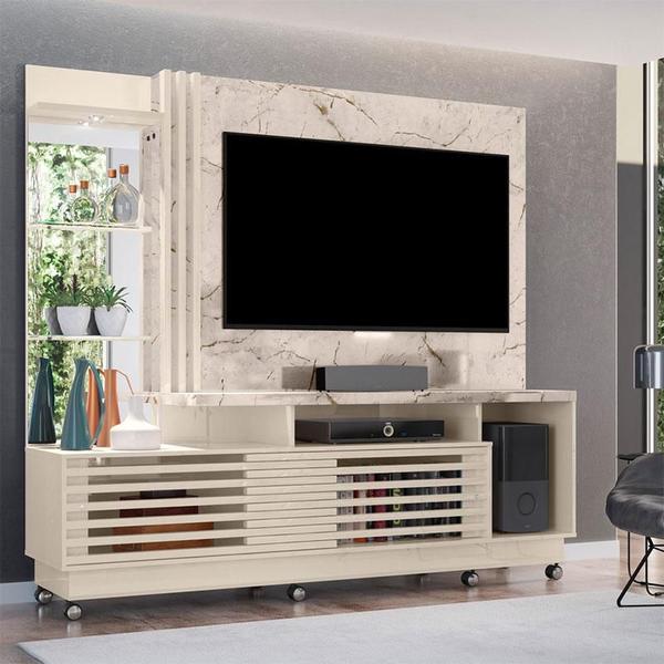 Imagem de Estante Home Theater com Rodízios e Aparador com Mesa de Centro Frizz Plus Calacata Off White  Madetec