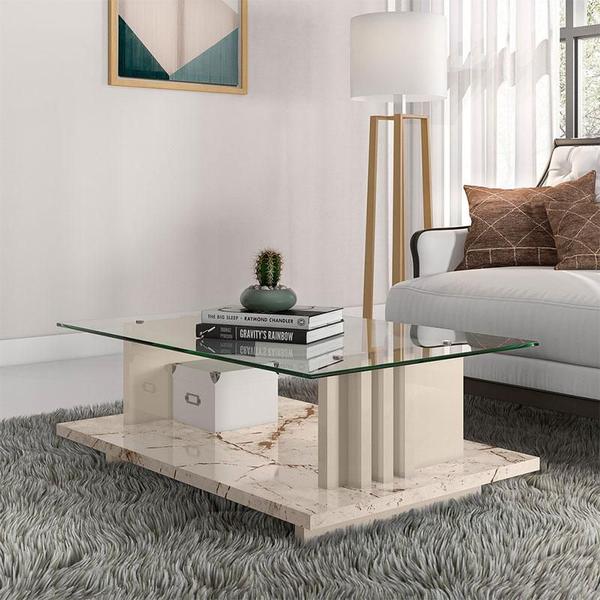 Imagem de Estante Home Theater com Rodízios e Mesa de Centro Frizz Plus Calacata Off White  Madetec