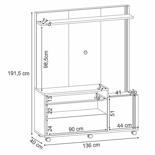 Imagem de Estante Home Theater com Rodízios para TV até 50'' Budy Freijó / Off White G26 - Gran Belo