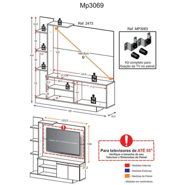 Imagem de Estante Home Theater com Suporte para TV até 55'' Denver Multimóveis Preto/Lacca Fumê