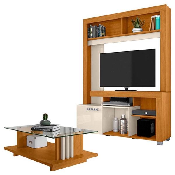 Imagem de Estante Home Theater Flávia com Mesa de Centro Frizz Cinamomo Off White - Madetec