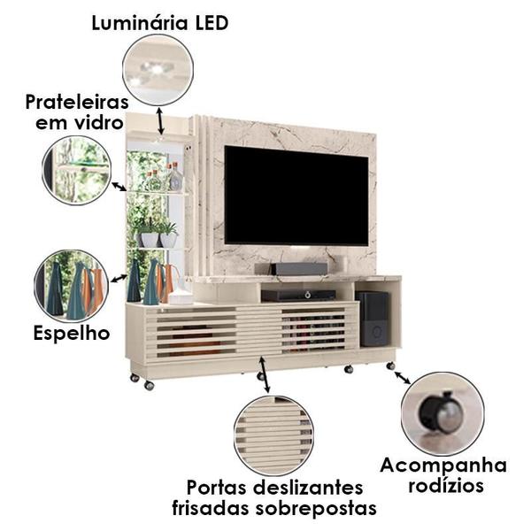 Imagem de Estante Home Theater Frizz Plus com Rodízios Calacata Off White - Madetec