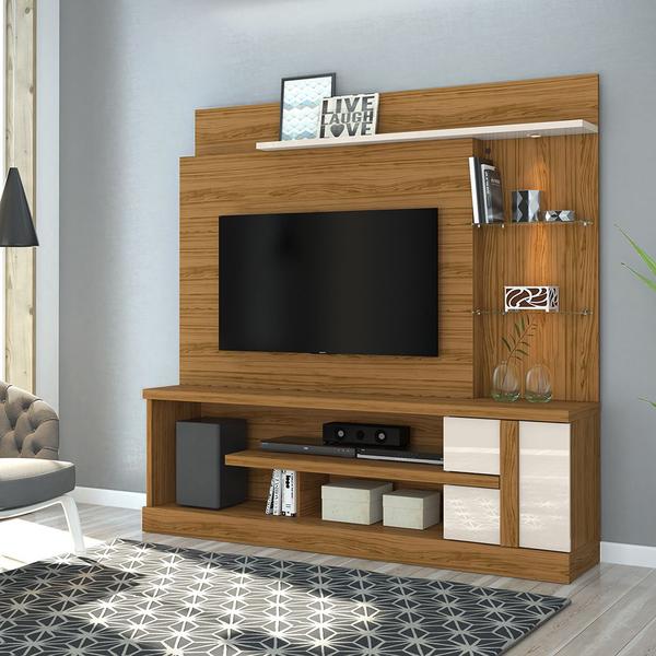 Imagem de Estante Home Theater Garbo Painel para TV 55 Polegadas Naturale/ Off White - Bela Móveis