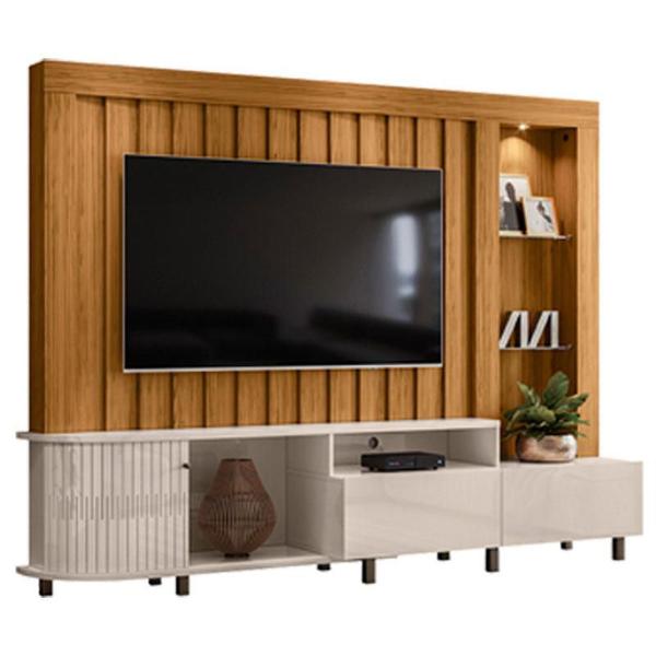 Imagem de Estante Home Theater Le Mans com Aparador Estoril e Mesa de Centro Indianápolis Naturale Off White  Madetec