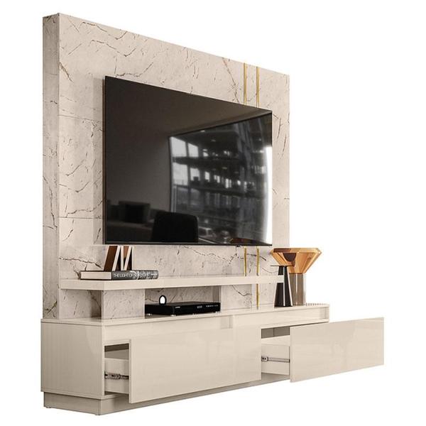 Imagem de Estante Home Theater New Apolo com Aparador Estoril Calacata Off White  Madetec