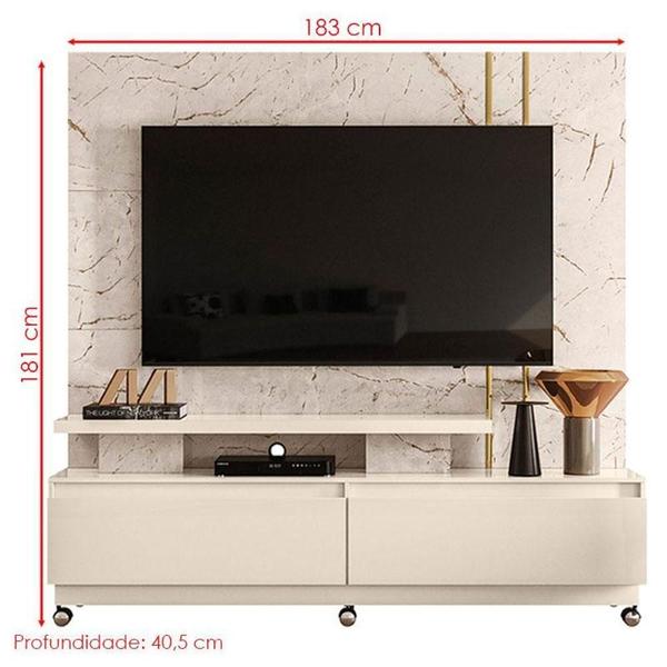 Imagem de Estante Home Theater New Apolo Com Rodízios Calacata Off White - Madetec