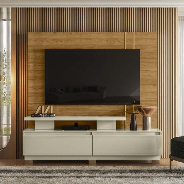 Imagem de Estante Home Theater New Apolo Para TV até 75 com pés Cor Cumaru e Opala - Madetec Móveis