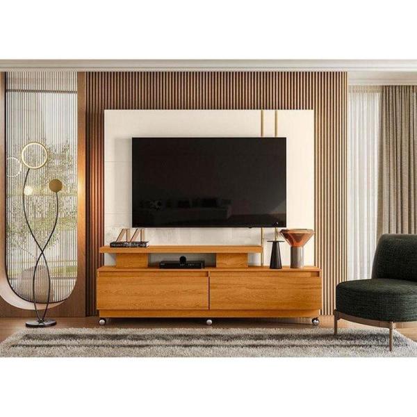 Imagem de Estante Home Theater New Apolo Para TV até 75 com rodízios Cor Cinamomo Off White - Madetec Móveis