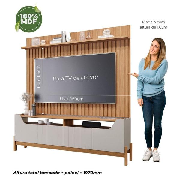 Imagem de Estante Home Theater para Sala TV 70 com 4 Portas 180 cm Moema Permóbili Off White/Nature - 100% MDF