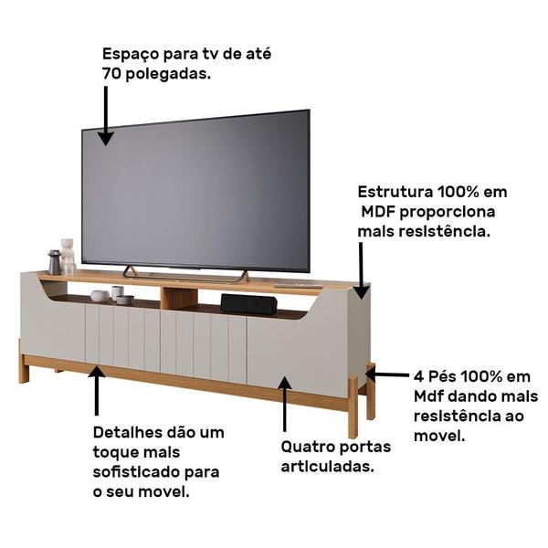 Imagem de Estante Home Theater para Sala TV 70 com 4 Portas 180 cm Moema Permóbili Off White/Nature - 100% MDF