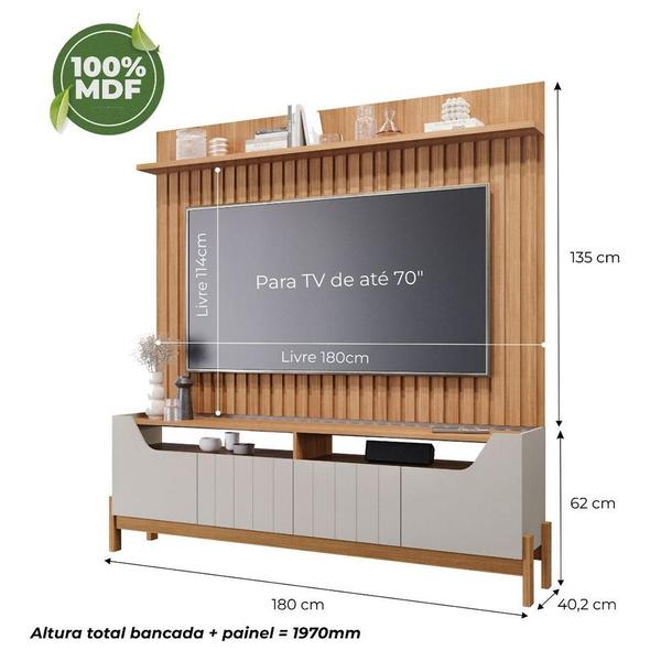 Imagem de Estante Home Theater para Sala TV 70 com 4 Portas 180 cm Moema Permóbili Off White/Nature - 100% MDF