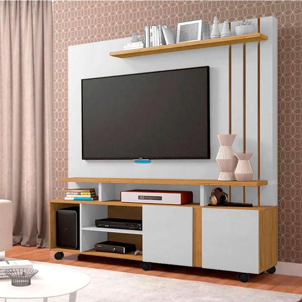 Imagem de Estante Home Theater para TV 55 Polegadas 2 Portas Artibuladas Valência Permóbili Off White/Nature - 100% MDP