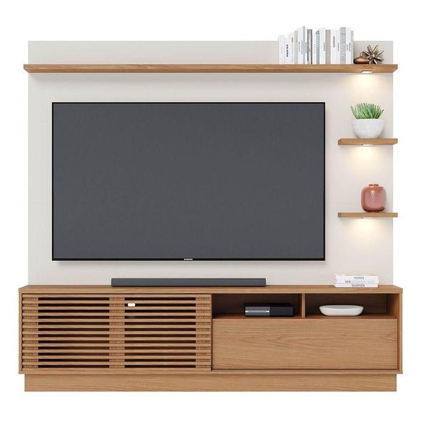 Imagem de Estante Home Theater Para Tv 70 Pol. Com Led 200Cm Amiche C05 Freijó/Off White Matte - Mpozenato