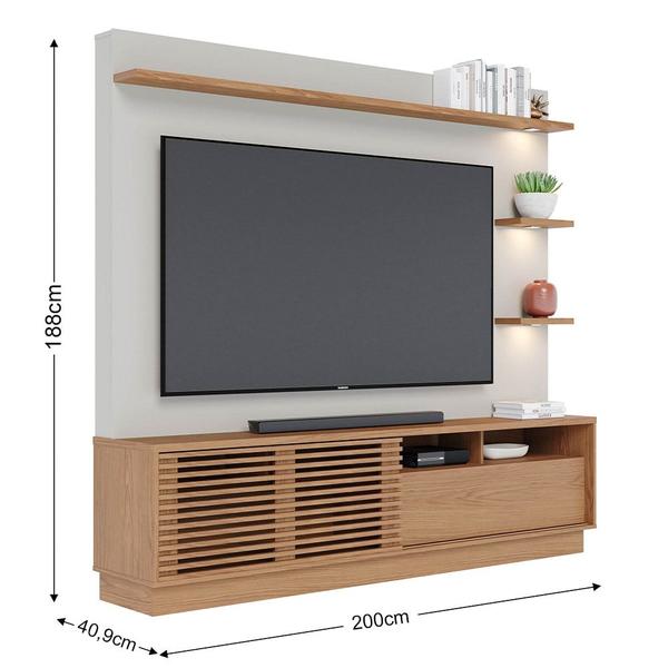 Imagem de Estante Home Theater para TV 70 Pol. com LED 200cm Amiche C05 Freijó/Off White Matte - Mpozenato