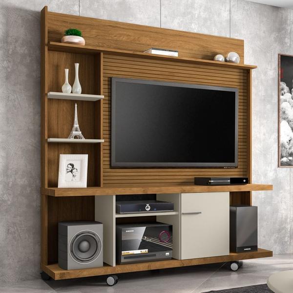 Imagem de Estante Home Theater Para TV Até 47 Pol. Taurus Cinamomo/Off White/Ripado - Bechara