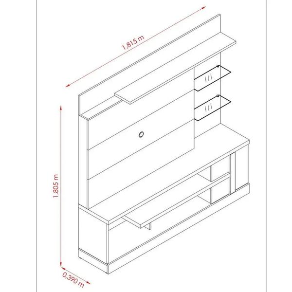 Imagem de Estante Home Theater para Tv até 55 Polegadas 1 Porta 4 Prateleiras Alan Cinamomo/Off White