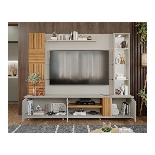 Imagem de Estante Home Theater para TV até 60 Polegadas 3 portas 216 cm com Espelho Riviera 100% MDF Permóbili Off White/Nature