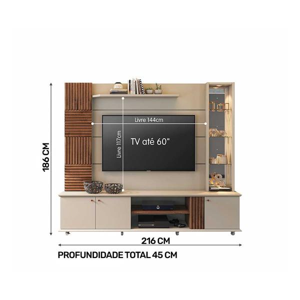 Imagem de Estante Home Theater para TV até 60 Polegadas 3 portas 216 cm com Espelho Riviera 100% MDF Permóbili Off White/Nature