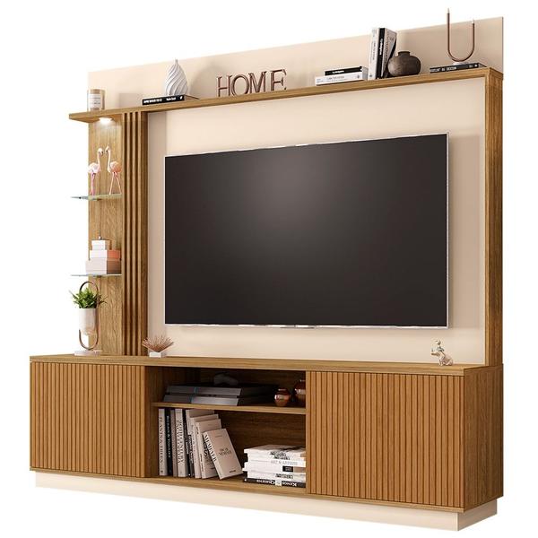 Imagem de Estante Home Theater Para TV Até 65 Pol. Atlanta Cinamomo/Off White/Ripado - Bechara