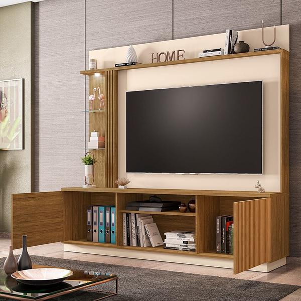 Imagem de Estante Home Theater Para TV Até 65 Pol. Atlanta Cinamomo/Off White/Ripado - Bechara