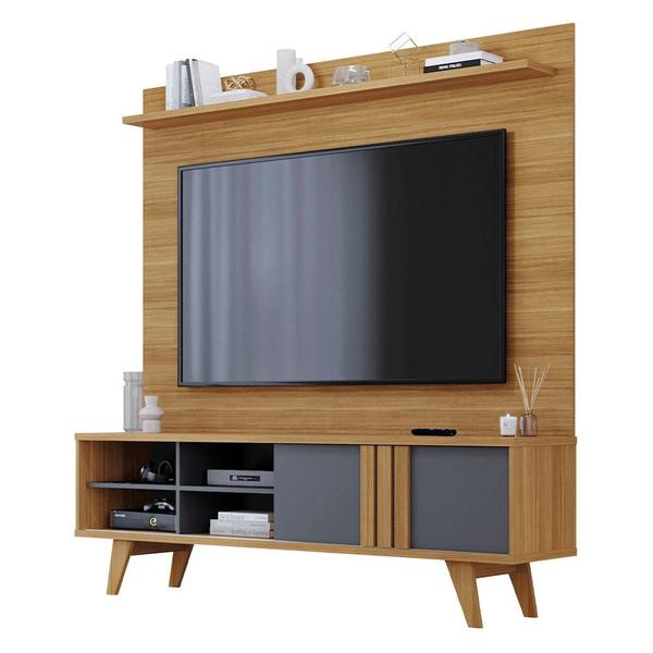 Imagem de Estante Home Theater para TV até 70 Polegadas 1 Porta de Correr e Pés Retro Paraty Permóbili Nature/Grafite - 100% MDF