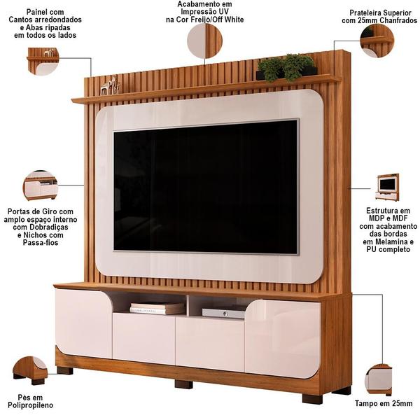 Imagem de Estante Home Theater Ripado Para TV 65 Pol Blog D05 Freijó Off White - Lyam Decor